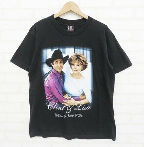 6T0004[ click post correspondence ]CLINT&LISA short sleeves T-shirt GIANT body USA made k Lynn to black Lisa Heart man 