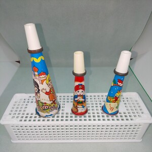  Showa era. toy tin plate trumpet pipe 3 kind set Vintage MADE IN JAPAN Showa Retro anonymity delivery No.4