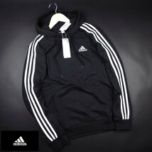 新品★アディダス/adidas/3ストライプス オールドスクール裏毛プルパーカー197/062黒/【L】_画像1