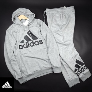 新品★アディダス/adidas/ESSENTIALSフレンチテリービッグロゴプルパーカーパンツセット217・970/541・978灰/O【XL】