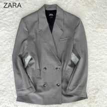 ZARA 【美品】テーラードジャケット ダブル M 白 黒 モノトーン チェック柄 レディース ザラ セットアップ_画像1