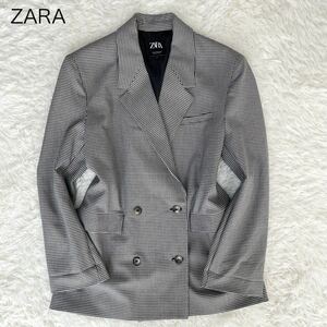 ZARA 【美品】テーラードジャケット ダブル M 白 黒 モノトーン チェック柄 レディース ザラ セットアップ