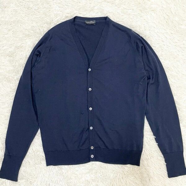 JOHN SMEDLEY【メリノウール 美品】長袖カーディガン ニット Lサイズ 紺 ビジネス 仕事 メンズ ジョンスメドレー ネイビー