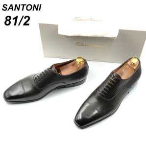 即決 未使用 SANTONI サントーニ 26.5cm 8.5 17345 メンズ レザーシューズ ストレートチップ 内羽根 茶 ブラウン 箱付 保存袋付 革靴 皮靴