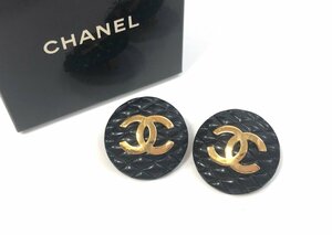 ★CHANEL シャネル ココマーク マトラッセ ラウンド イヤリング ブラック × ゴールド色 両耳用 ヴィンテージ 中古★003802