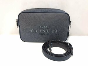 ★コーチ COACH ショルダーバッグ 6519 ジャガード×レザー ネイビー系 無地 ロゴ 斜め掛け 中古★003744