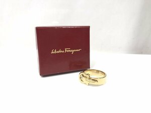 ★Salvatore Ferragamo フェラガモ ガンチーニ スカーフリング ロゴ スカーフ留め アクセサリー ゴールド系 箱付 中古★002992