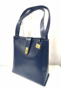 ★PELLE　BORSA　ペレボルサ　トートバッグ　ハンドバッグ　ブルー系　ゴールド金具　レザー　中古★002925