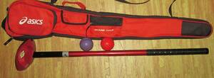 ［中古]asicsアシックス グランドゴルフクラブ SB-202　asics赤いケース、ボール2個付き