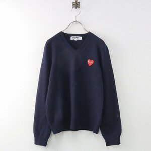 プレイ コムデギャルソン PLAY COMME des GARCONS ハートワッペン Ｖネックニット プルオーバー M/ネイビー セーター【2400013764254】