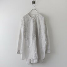 メゾンドソイル maison de soil コットン ブザム刺繍 ブラウス 1/グレー系 トップス シャツ ストライプ ノーカラー 【2400013767781】_画像1