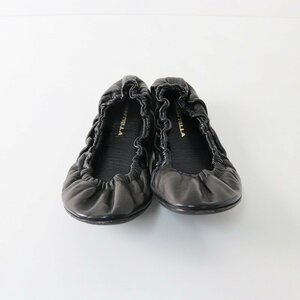 ブレンテッラ BRENTELLA ギャザー フラットパンプス 37.5/ブラック 靴【2400013779159】