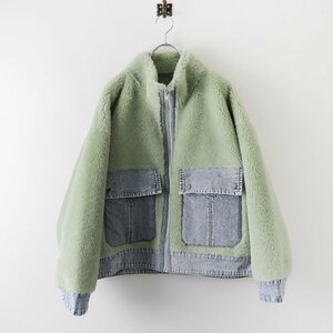 美品 トルネラ TOLNERA フェイクムートン×デニム ジップアップジャケット 38/グリーン アウター【2400013778572】