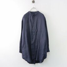 ノップドゥノット nop de nod バンドカラーリネンチュニックシャツ M/ネイビー 麻 ロング ブラウス トップス【2400013785860】_画像1