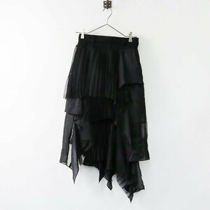 美品 定価11万 2022AW サカイ sacai 22-06384 Satin x Chiffon Mix Skirt サテンxシフォンミックススカート 0/ブラック【2400013783989】