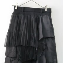 美品 定価11万 2022AW サカイ sacai 22-06384 Satin x Chiffon Mix Skirt サテンxシフォンミックススカート 0/ブラック【2400013783989】_画像3