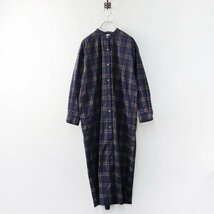 美品 アーバンリサーチドアーズ URBAN RESEARCH DOORS バンドカラーチェックシャツワンピース 1/ネイビー ドレス 前開き【2400013784863】_画像1