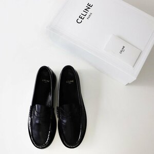 セリーヌ CELINE レザーローファー ギャザー入 39(約26cm)/ブラック 黒 コイン スリッポン シューズ【2400013751605】