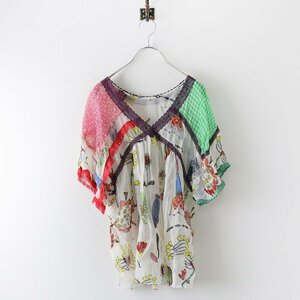 未使用 ツモリチサト TSUMORI CHISATO コミックフラワーブラウス 2/ホワイト プルオーバー レース フリル【2400013798365】