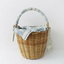 美品 希少 定価6.6万 エバゴス ebagos 紅籐×プリントレザー かごバッグ/ナチュラル グレー スワン バケツ型 バスケット【2400013806381】_画像2