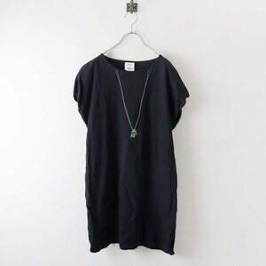 グリン grin 刺繍半袖チュニック 2/ブラック トップス ロング カットソー Tシャツ コットン プルオーバー【2400013802345】