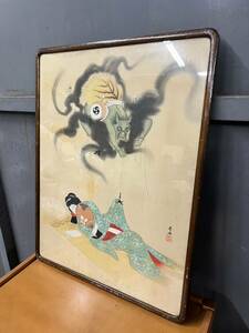 旧家 蔵出 春画 詳細不明 Size：縦68cm×横53cm（額含む） 検/錦絵 浮世絵 和本 艶本 枕絵 木版画 秘画 裸婦 男根 春宮図 墨摺 裏打