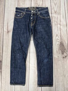 4．状態良好 イタリア製 JACOB COHEN JEANS パッチ ハラコ調 ボタンフライ デニムパンツ ジーンズ メンズ30 インディゴy206