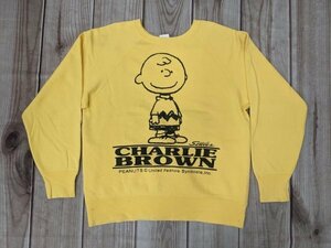 1．スヌーピー PEANUTS デカプリント チャーリーブラウン ラグラン スウェットシャツ トレーナー キャラクター メンズM 黄色系黒y910