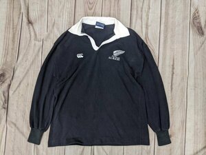 2．オールブラックス ニュージーランド製 カンタベリー CANTEBURY ロゴ 長袖 ラガーシャツ ポロシャツ ラグビー メンズ42 黒白x104