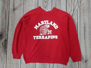 4．ヴィンテージ MARYLAND TERRAPINS 大学バスケ カレッジ プリント スウェット シャツ トレーナー ラグラン メンズSM相当 赤白x203