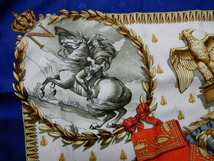 【正規品】　HERMES　エルメス　シルクスカーフ　ナポレオン　大判：約88cm×88cm　ブルー×オレンジ　紙の袋付き　e-560_画像6
