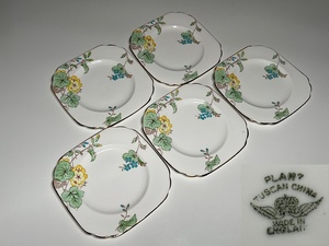 【瑞】英国 アンティーク PLANT TUSCAN CHINA （タスカン）花柄　ケーキ皿５枚