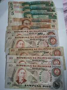 フィリピン紙幣旧ペソ10枚5ペソ3枚10ペソ7枚