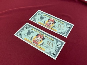 ※5786 ディズニーダラー 10ドル×2枚 ミニーマウス 1998年版 紙幣 個人保管品 Disney コレクション