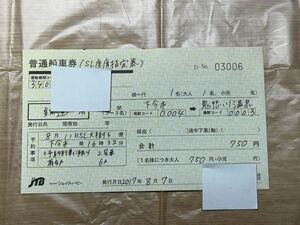 東武鉄道(JTB) SL大樹 補充指定席券 JTB発行(補充船車券 )