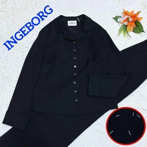 美品☆INGEBORG　インゲボルグ　パンツセットアップ　総裏地　フォーマル　ストレート　ブラック　S