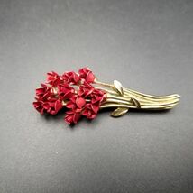 90's DM97 赤い薔薇の花束 立体 ヴィンテージ ブローチ ゴールドトーン フローラル 昭和レトロ コスチュームジュエリー 存在感 ADO6_画像2