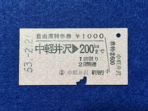 （信越線） 【自由席特急券 中軽井沢→200キロまで A型】 昭和５３年