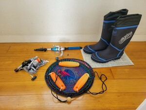 [ set sale ] fishing gear outdoor The pi- rod reel float attaching fish net field chukka -soto have gaiters boots 27cm