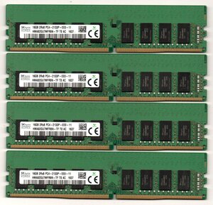 ECC付 ☆ SKhynix　デスクトップ用メモリ　2Rx8 PC4-2133P-EE0-11　16GB×4枚セット　計 64GB ☆ 両面チップ ☆