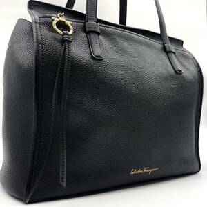 A4収納/大容量◎ フェラガモ Salvatore Ferragamo 美品◎ メンズ ビジネス トートバッグ エイミー ガンチーニ金具 レザー 本革 ブラック 黒