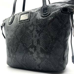 美品/入手困難◎ ジョルジオアルマーニ GIORGIO ARMANI メンズ A4収納 トートバッグ ビジネス 肩掛け パイソン型押し レザー 黒 ブラック