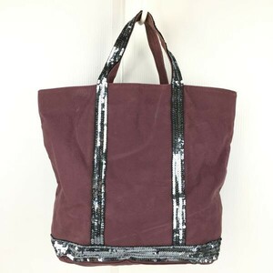 Vanessabruno/ Vanessa Bruno * spangled attaching / canvas tote bag [ wine red / high capacity ] tube NO.YB5-90