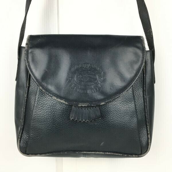 90sVintage★BURBERRYS/バーバリー★レザー ショルダーバッグ　ダークネイビー/紺　内側チェック柄　訳特価 LEATHER BAG 　管NO.YB5-74