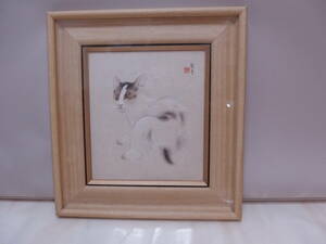 Art hand Auction Mido Shikishi-e Cat Signed Framed Copy, painting, Japanese painting, flowers and birds, birds and beasts