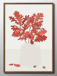 Art hand Auction 14530■Free Shipping!!Art Poster Painting A3 Size Autumn Oak Leaves Illustration Scandinavian Matte Paper, residence, interior, others