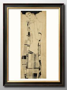 Art hand Auction 14467 ■ Free shipping!! Art poster painting A3 size Egon Schiele: Dressed in a checkered cloth, Standing Girl, Nordic Matte Paper, Housing, interior, others