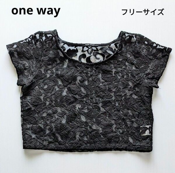 【ほぼ新品】半袖シアーシャツ花柄総レース黒レディース シアーTシャツトップス　onewayワンウェイ シアートップス