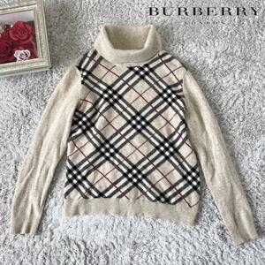 Burberry LONDON バーバリー ロンドン ノバチェック アンゴラ混 ハイネック ニット セーター ベージュ M