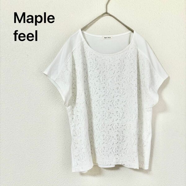 Maple feel トップス　カットソー　プルオーバー　Tシャツ 半袖　レース　3L 大きなサイズ　ホワイト　白